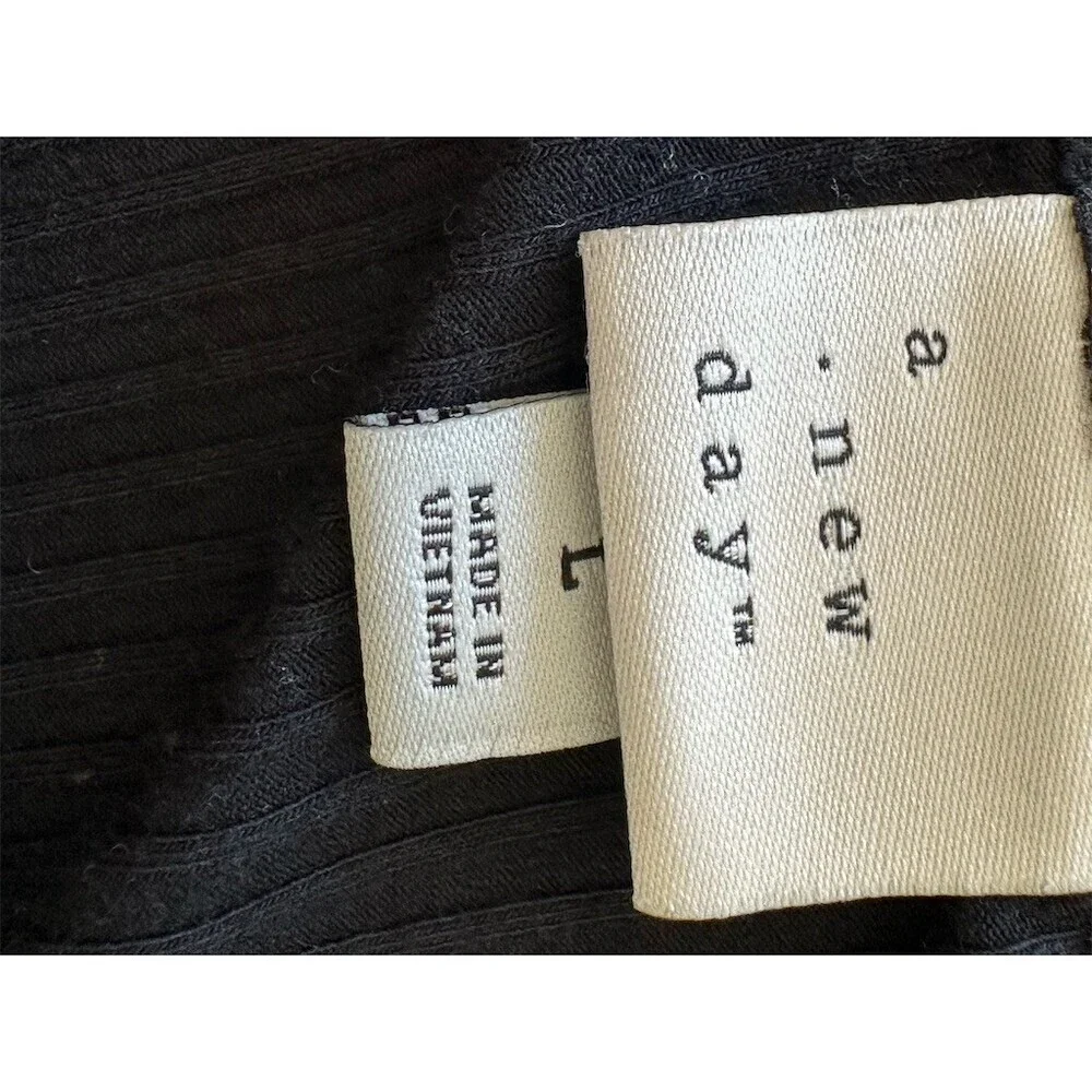 A New Day Top Womens L Black Ribbed Knit Long Sleeve Ruched Drawstring - Picture 3 of 5